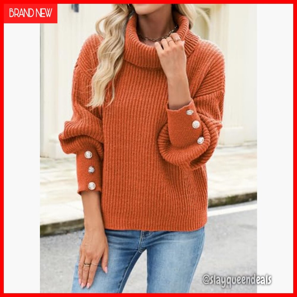 Oversized Ribbed Turtleneck Pullover Sweater Ligh… - image 2